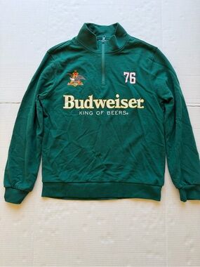 Budweiser Green Zip-Up Sweatshirt with Yellow Logo and Pink '76